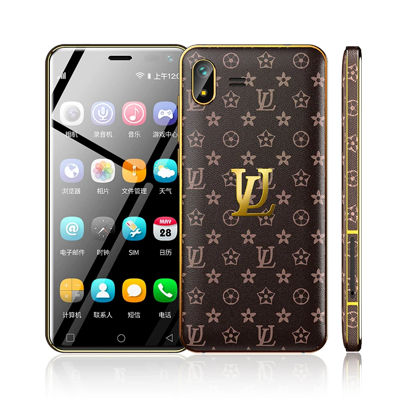 Поддержка Google Play Ulcool U2 мини андроид для мобильного телефона телефон 4G Lte четырехъядерный 1 ГБ 8 ГБ Android 8,1 две sim-карты кожаный маленький смартфон - Цвет: Brown