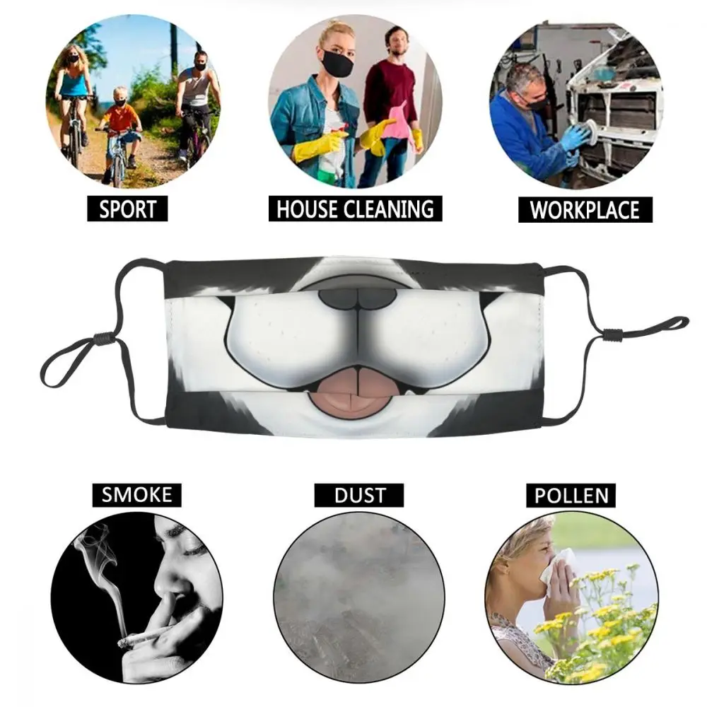 

Black Husky Dog Fashion Print Washable Face Mask Dog Puppy Pup Husky Animal Anti Haze Dustproof Protection Cover Mouth Muffle