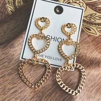 chain heart drop earings vintage large rectangle gold color metal drop earings for women boho jewelry accessories