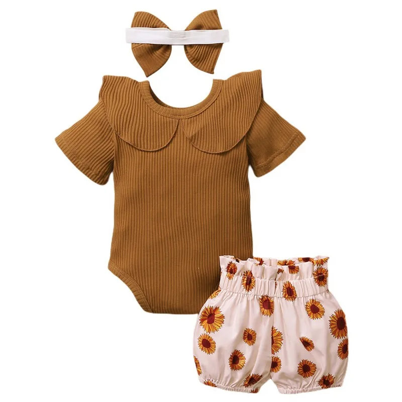 

Summer Baby Girl Plain Short Sleeved Printed Shorts Set Cotton Casual cute and attractive Baby's Sets for 0-24M baby girls
