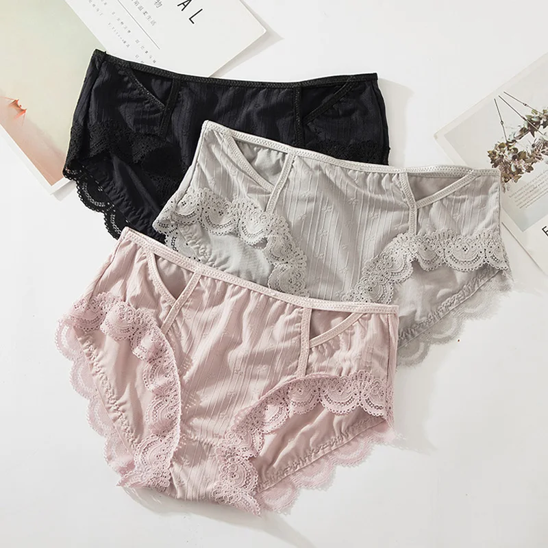 

Girls Underwear 4pc/lot solid lace panties soft Briefs middle waist Young Girl teenagers Pants children students