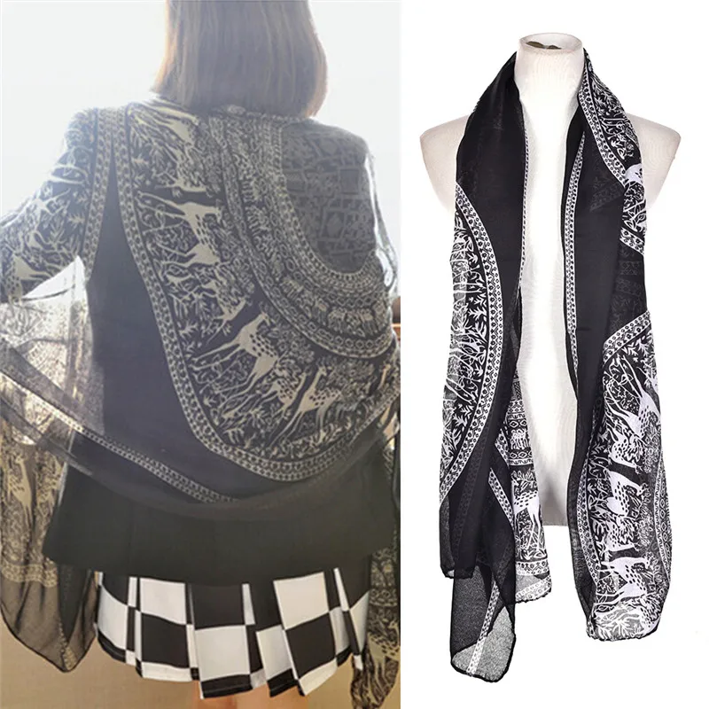 

Vintage Women Long Soft Cotton Voile Print Scarves Shawl Wrap Scarf Fawn