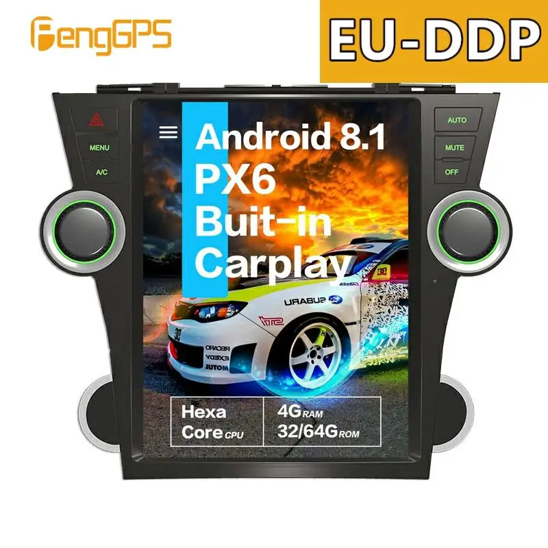 

12,1 дюймовый экран Tesla Android 8. 1px6 встроенный Автомобильный мультимедийный радиоприемник для Toyota Highlander 2007-2013 головное устройство с GPS-навигацией
