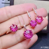 kjjeaxcmy fine jewelry natural pink topaz 925 sterling silver women pendant necklace earrings ring set support test elegant