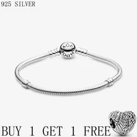 925 sterling silver shining heart shaped chain link snake shaped bracelet charm original bracelets diy bead jewelry for women