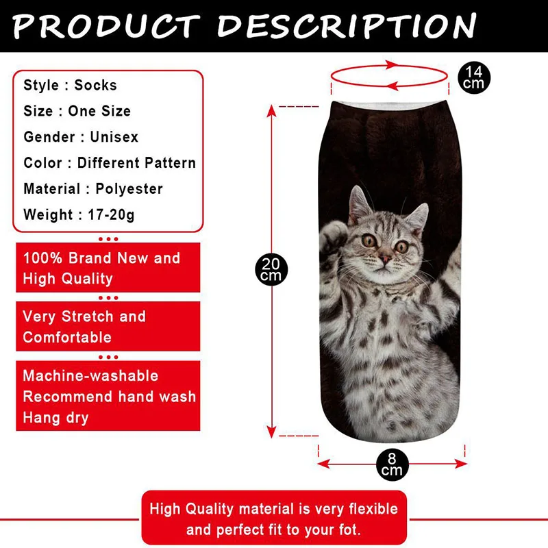 

Socks Women's 9 Pairs Set Summer 3D Personalized Cat Print Design Print Short Cartoon Cute Interesting Cotton Socks