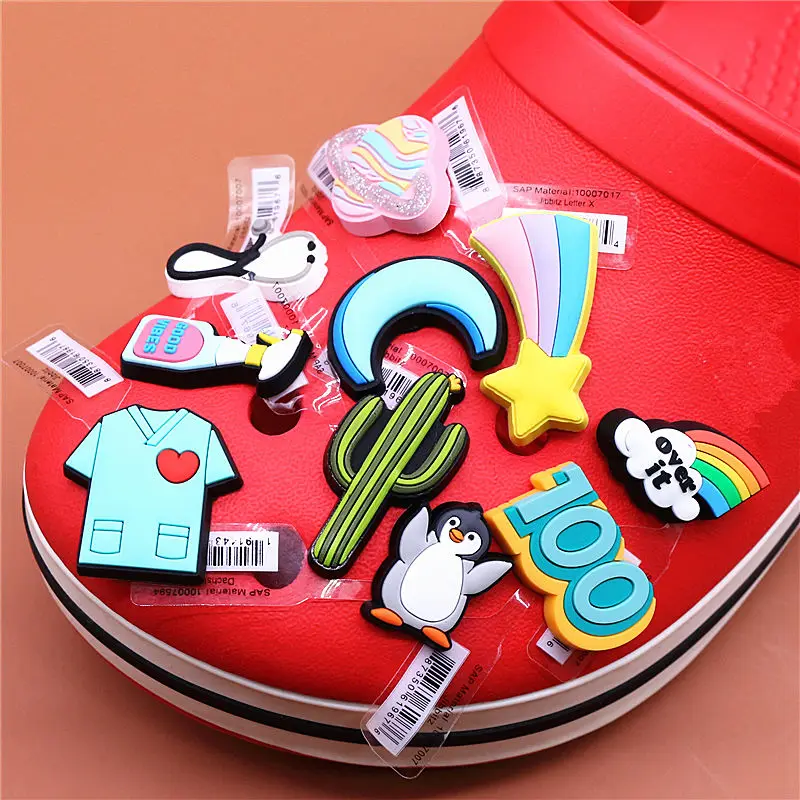 1pcs Good Vibes Shoe Decoration Accessories Moon Meteor Cactus Pink Planet 100 Points Croc Charms for Bracelets Jibz Kids Gifts