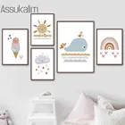 Постер с радугой, картина с изображением мороженого в скандинавском стиле, Постер для детской комнаты, картина с изображением облаков