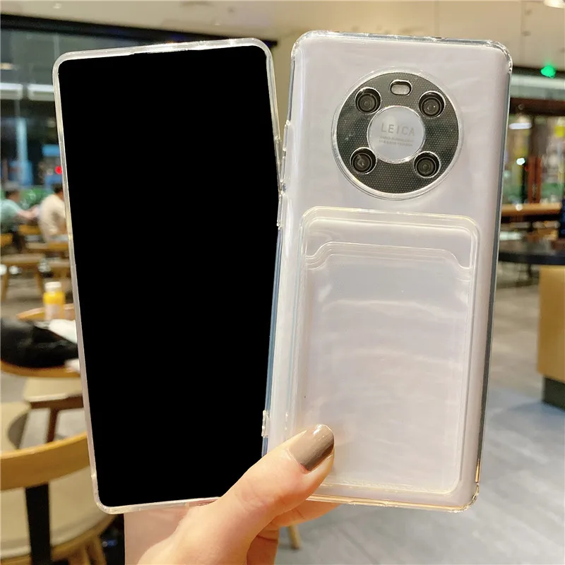 Card Holder Case For Samsung Galaxy S21 S20 Note20 Ultra S10 Plus A72 A52 A42 A32 A70 A71 A51 Back Covers Transparent TPU Shell