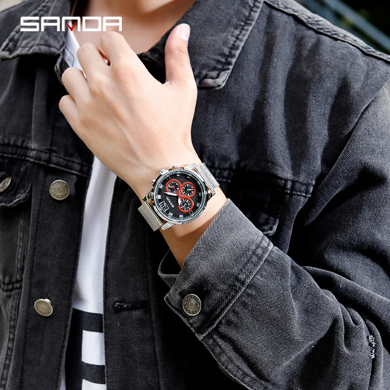 SANDA Мужские кварцевые наручные часы Лидирующий бренд модные спортивные