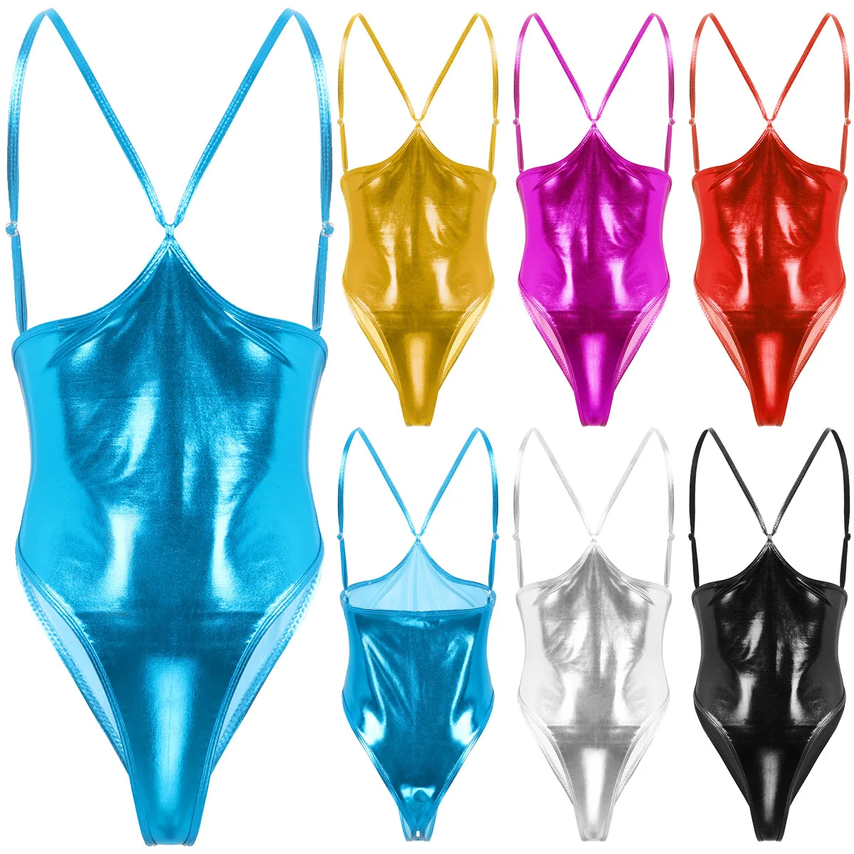 Женское экзотическое нижнее белье блестящее металлическое с регулируемыми