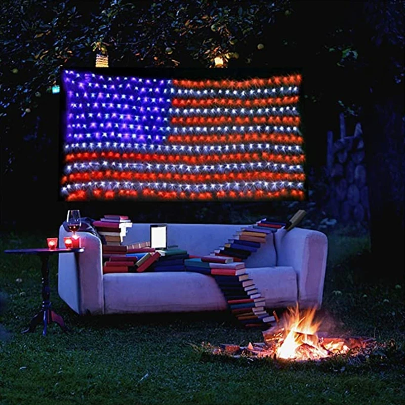 

American Flag String Lights with 390/420 Super Bright LEDs Waterproof Hanging Ornaments Independence Day Outdoor Garden Party