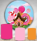 Круглый фон для фотосъемки Золотой блестящий Блестящий баннер для вечеринки в честь Дня Рождения Круглый фон для фотосъемки десертный торт стол виниловый