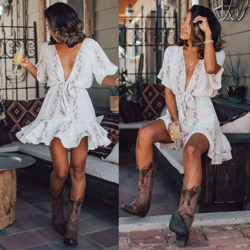 

NEW Fashion Women Snake Skin Print Deep V-neck Dress Sexy High Waist Ladies Ruffles Summer Sundress