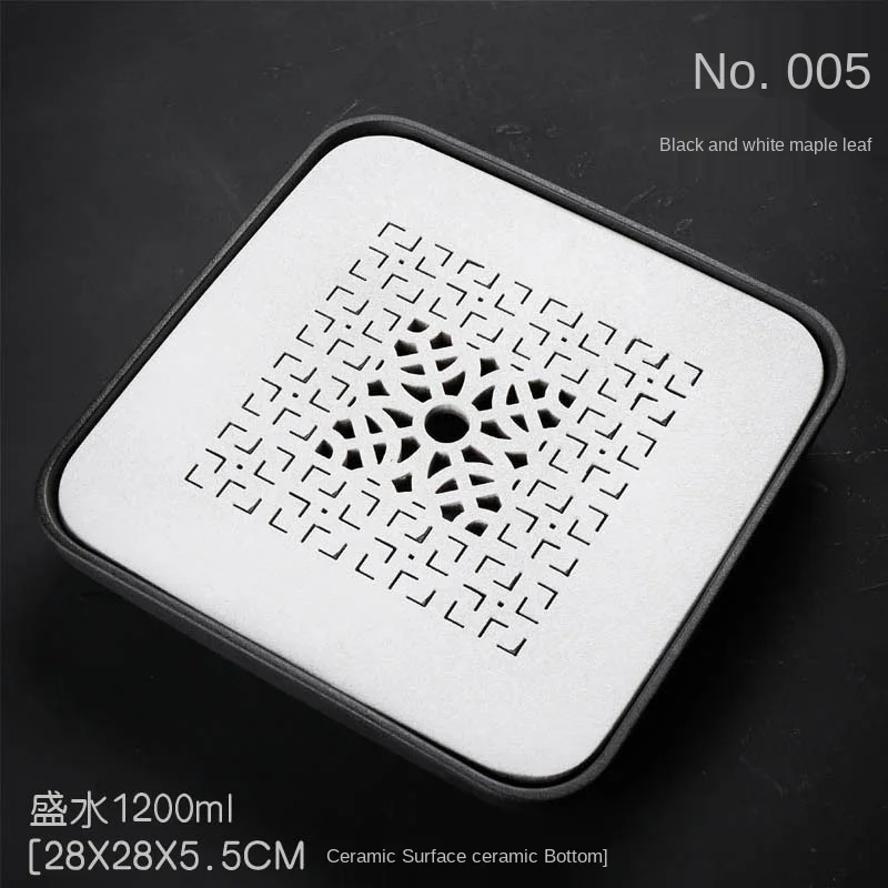 

Square Black Stone Black Pottery Tea Tray Large Water Ceramic Tea Table Creative Hollow Bamboo Tea Tray Chinese Tea Table Tray