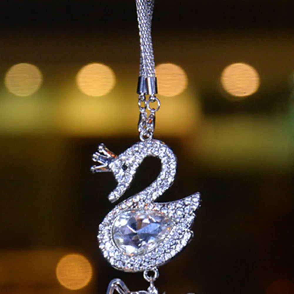 

25cm Car Pendant Accessories Ball Mirror Ornament Rear View Rhinestone Swan New