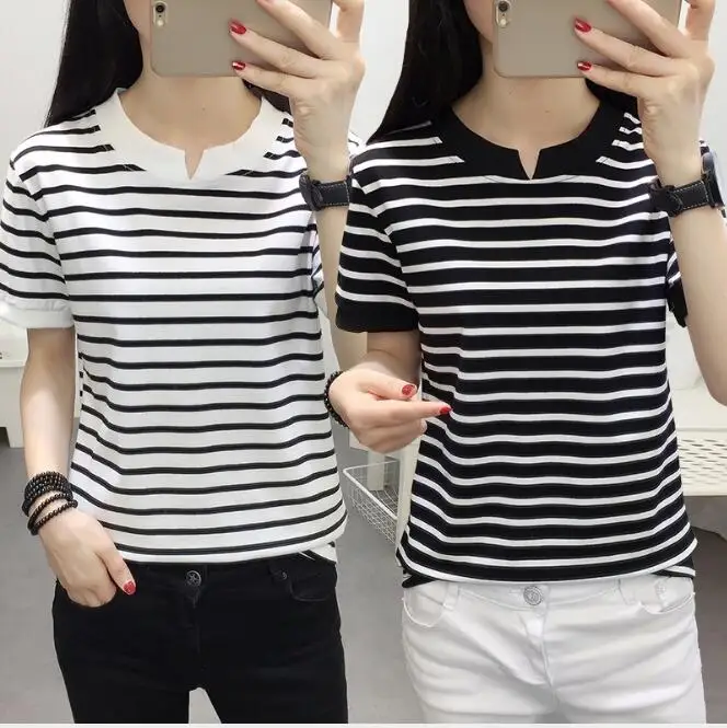 

Хлопковая футболка в полоску, женское свободное летнее платье с коротким рукавом, блузка с рукавом до локтя