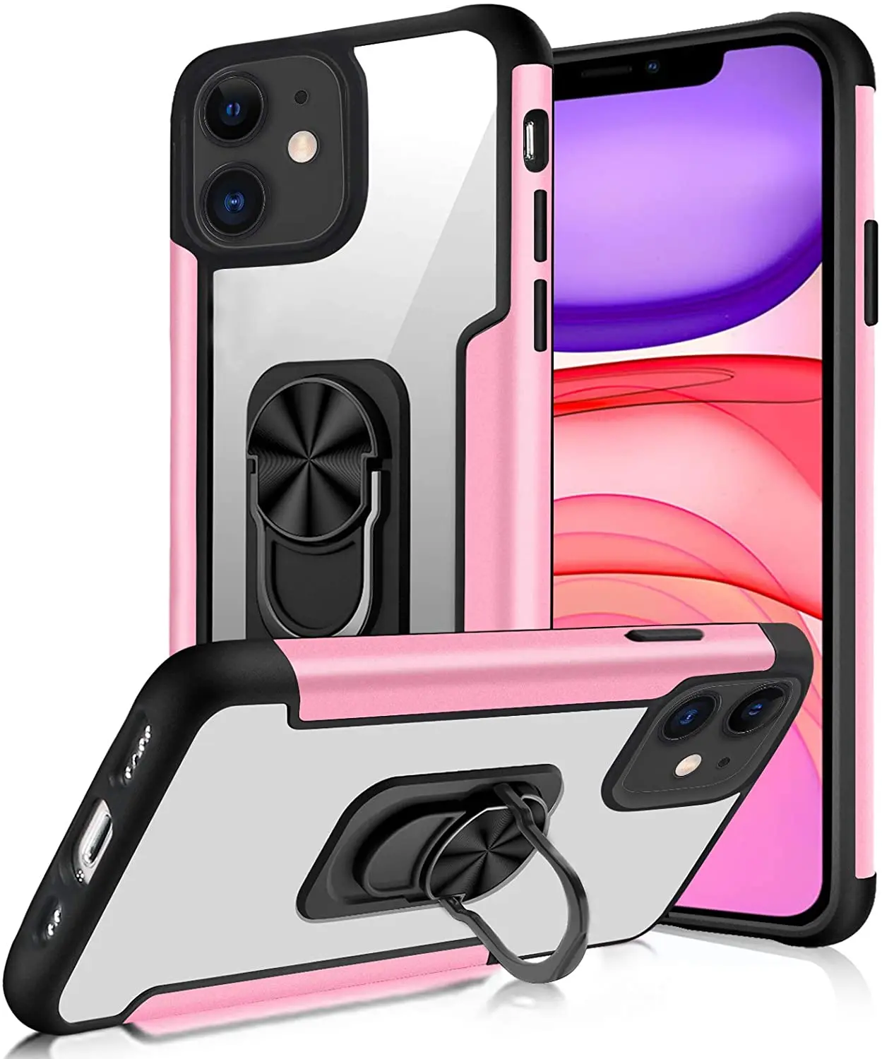 

for iPhone12 Series mobile case 360 Full Body rotating ring holder, suitable for magnetic car holder and transparent back cover