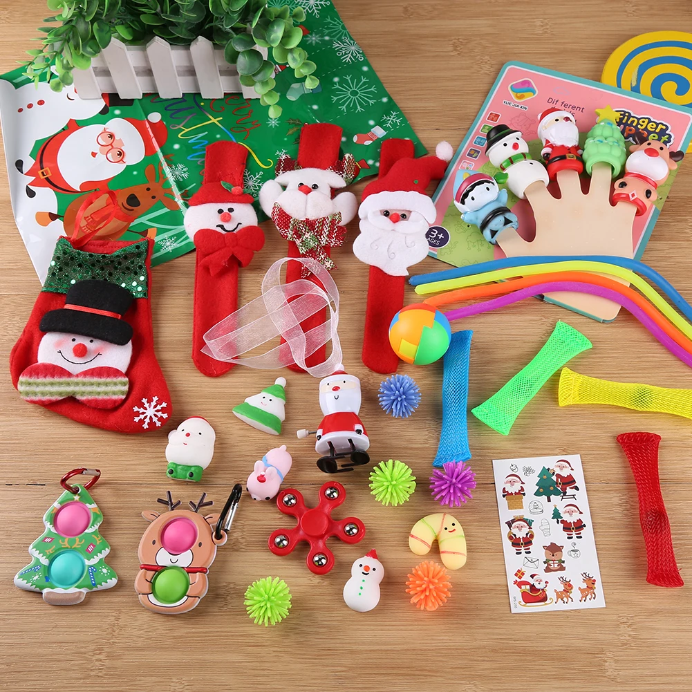 

33pcs Christmas Gift Fingertip Push Bubble Decompression Toys Random Color Reliever Squeeze Crafts Adults Children Sensory Decom