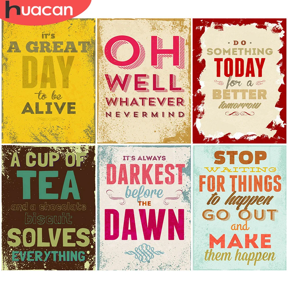 

HUACAN 5D Diamond Painting Cross Stitch Text Full Square DIY Painting Rhinestone Landscape Diamond Embroidery Home Decor