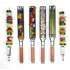 BBQ Mesh Grill Nonstick Portable Grilling Kebab Fish Meat Basket Barbecue Tools