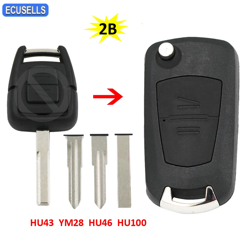 2 кнопочный раскладной чехол для автомобильного ключа HU43 YM28 HU46 HU100 Uncut Blade Opel Astra H