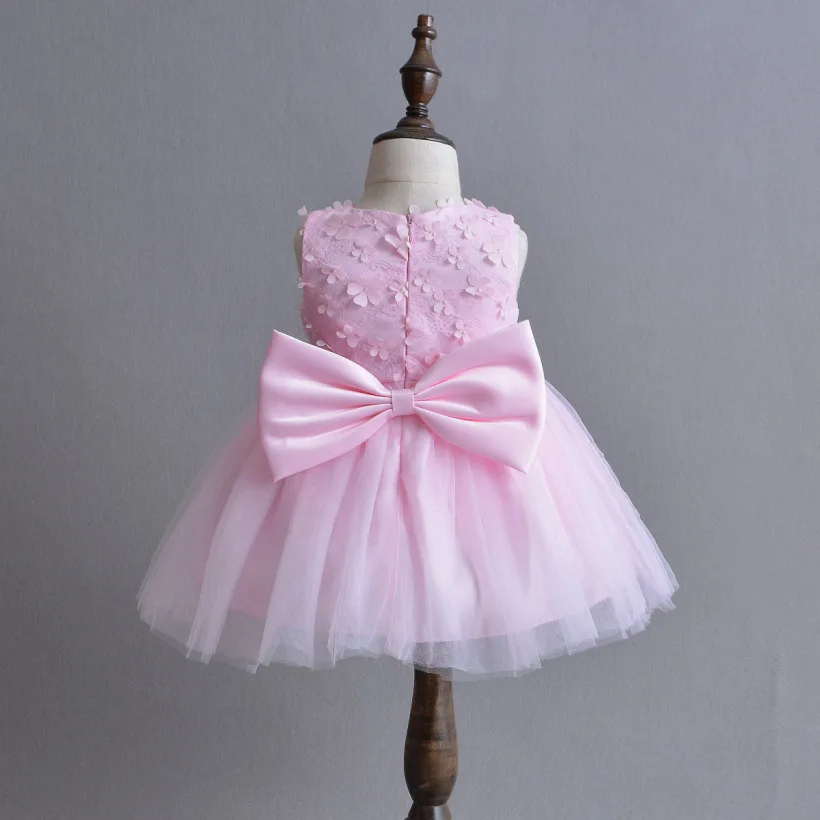 Платье для маленьких девочек Розовая кружевная одежда с цветочным узором платье