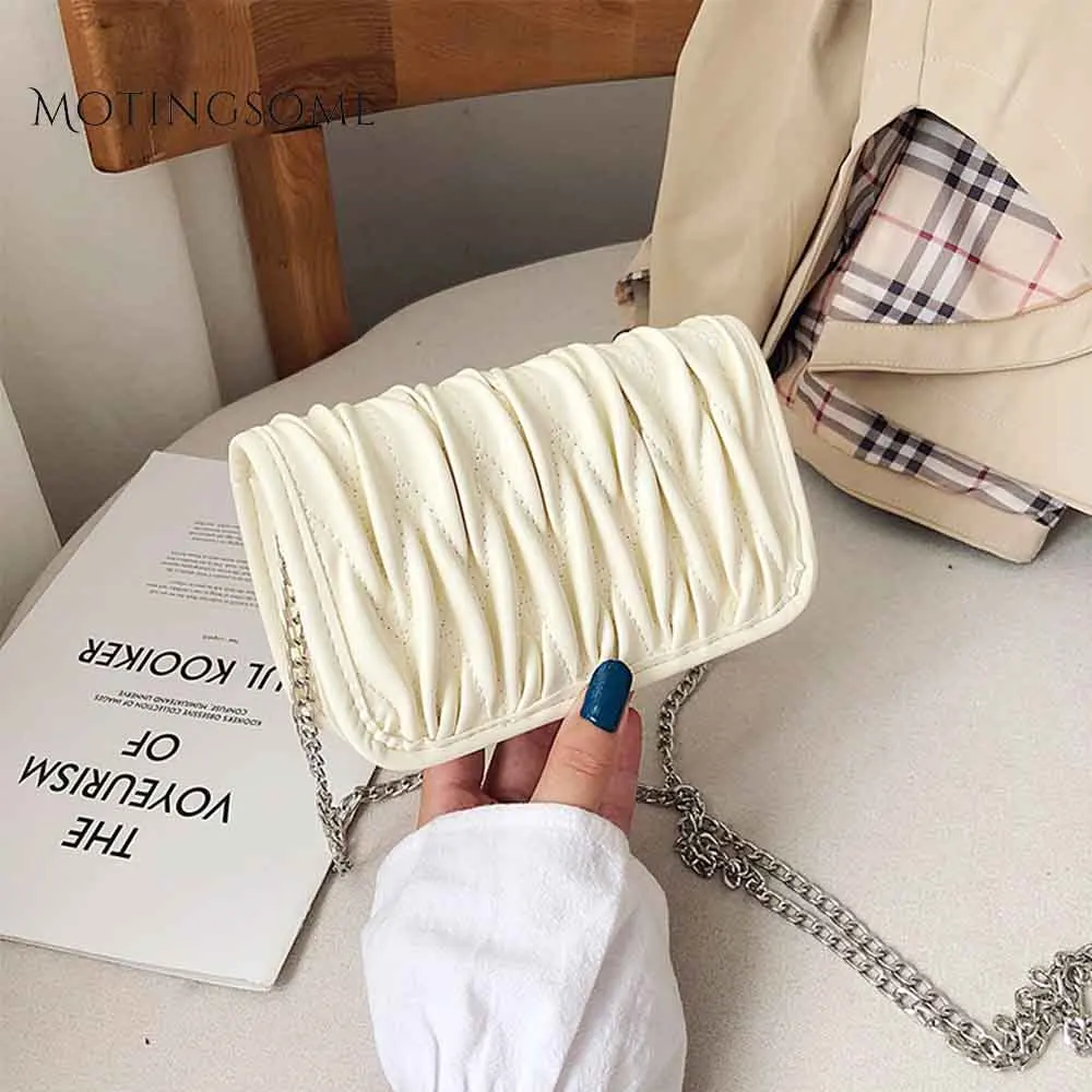 Маленькая маленькая сумка с клапаном узором в виде морщин на цепочке плечо