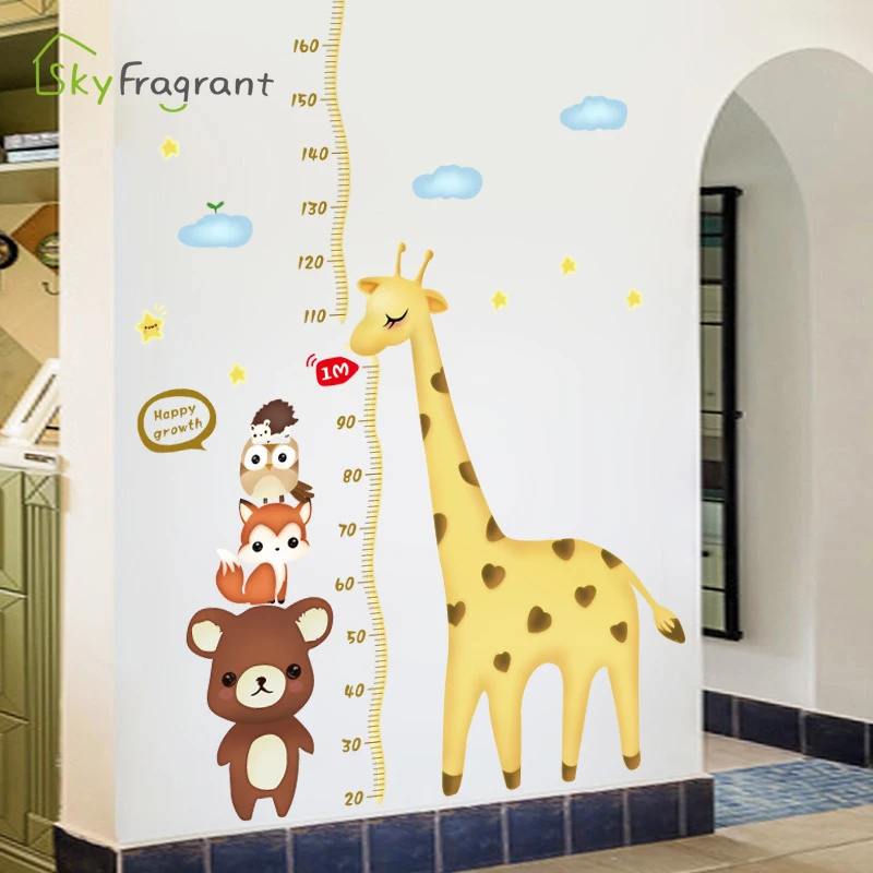 Cartoon Animal Giraffe Height Measure Wall Stickers For Kids Rooms Child Bedroom Decoration Home Decor Art PVC Sticker | Дом и сад