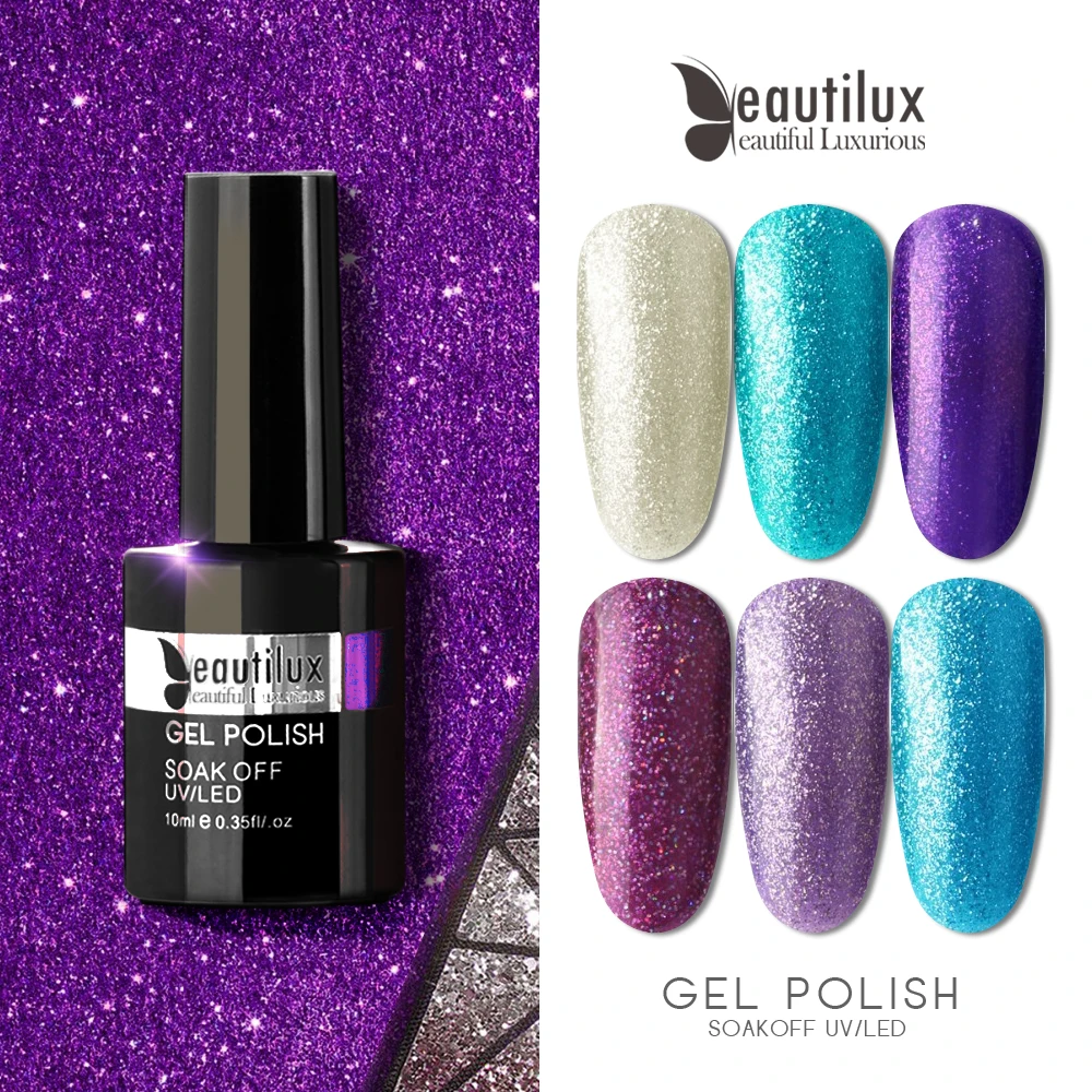 Гель-лак Beautilux Galaxy хамелеон с блестящими алмазами Радужный голографический
