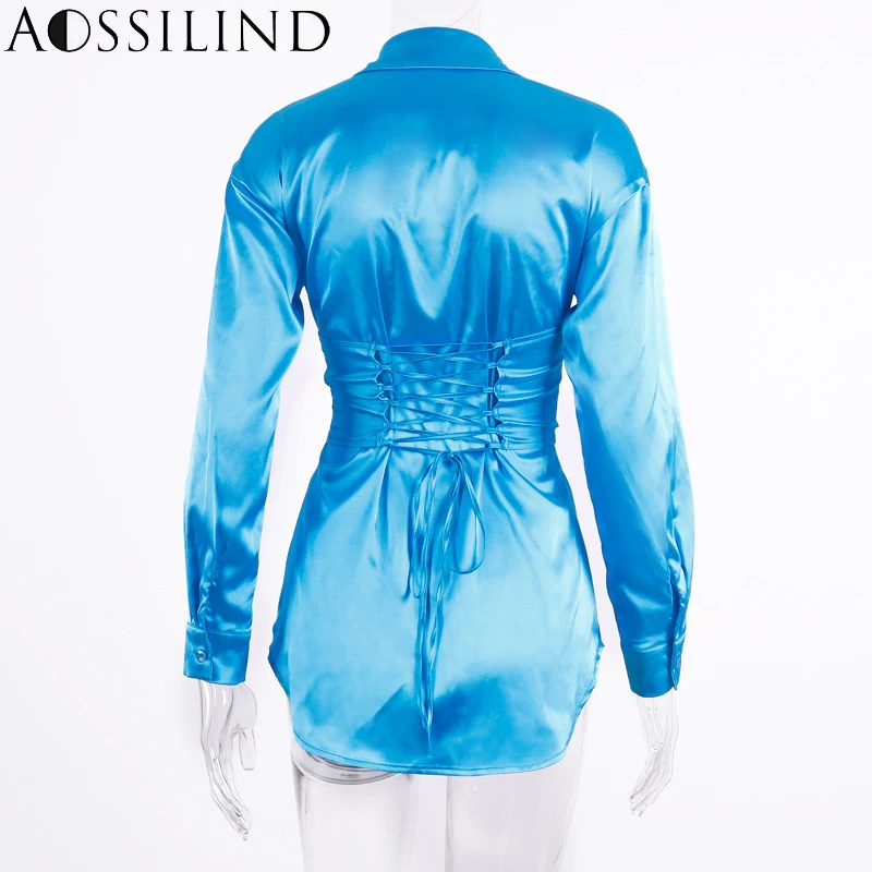 

AOSSILIND 2019 Autumn Stain Long Sleeve Mini Shirt Dress Women Turn-down Collar Sexy Irregular Dress Elegant Party Club Dresses