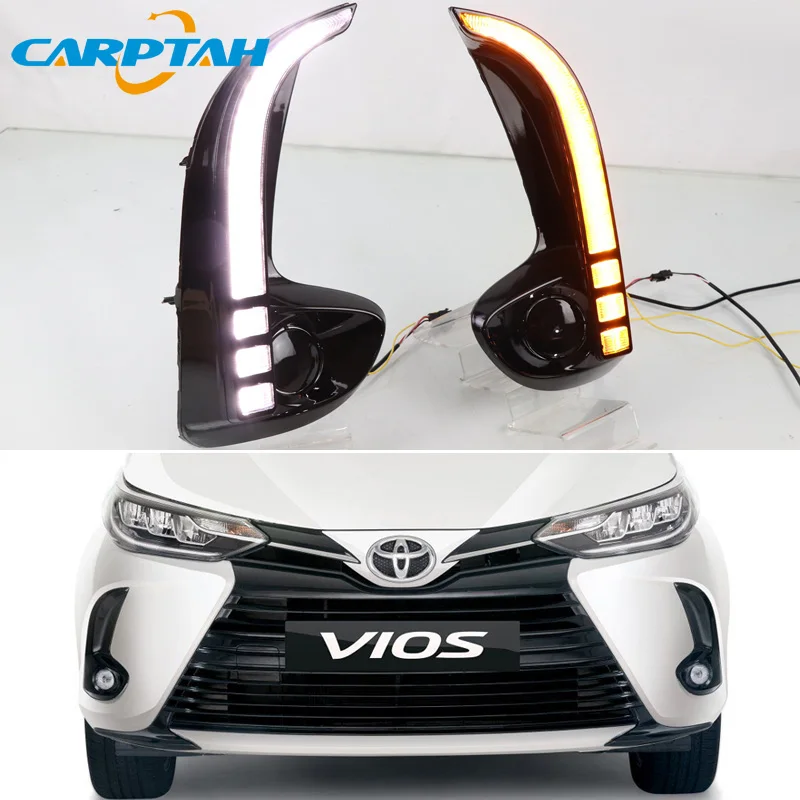 

Светодиодные дневные ходовые огни для Toyota Vios 2020 2021, водонепроницаемые, 12 В, динамический желтый указатель поворота, светильник индикатор светодиодный мпер, светодиодные дневные ходовые огни
