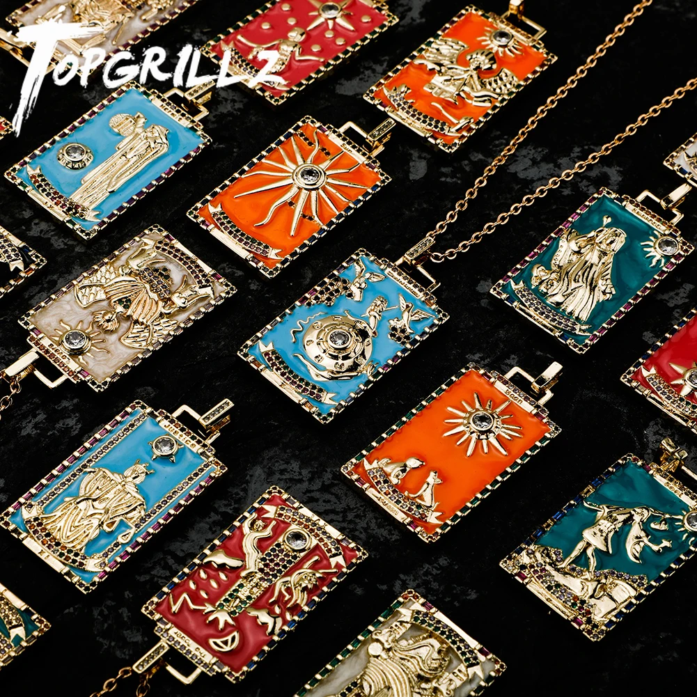 TOPGRILLZ 2021 New Vintage Tarot Cards Pendant Necklace High Quality Copper Jewelry Good Luck Amulet Pendant Gift For Men Women