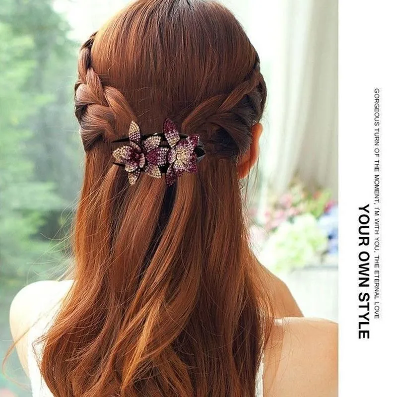 

Rhinestone Double Flower Hair Clip Hair Crystal Hair Combs Female Elegant Beads Hairgrip Handmade Fashion Hair Accessories Tools