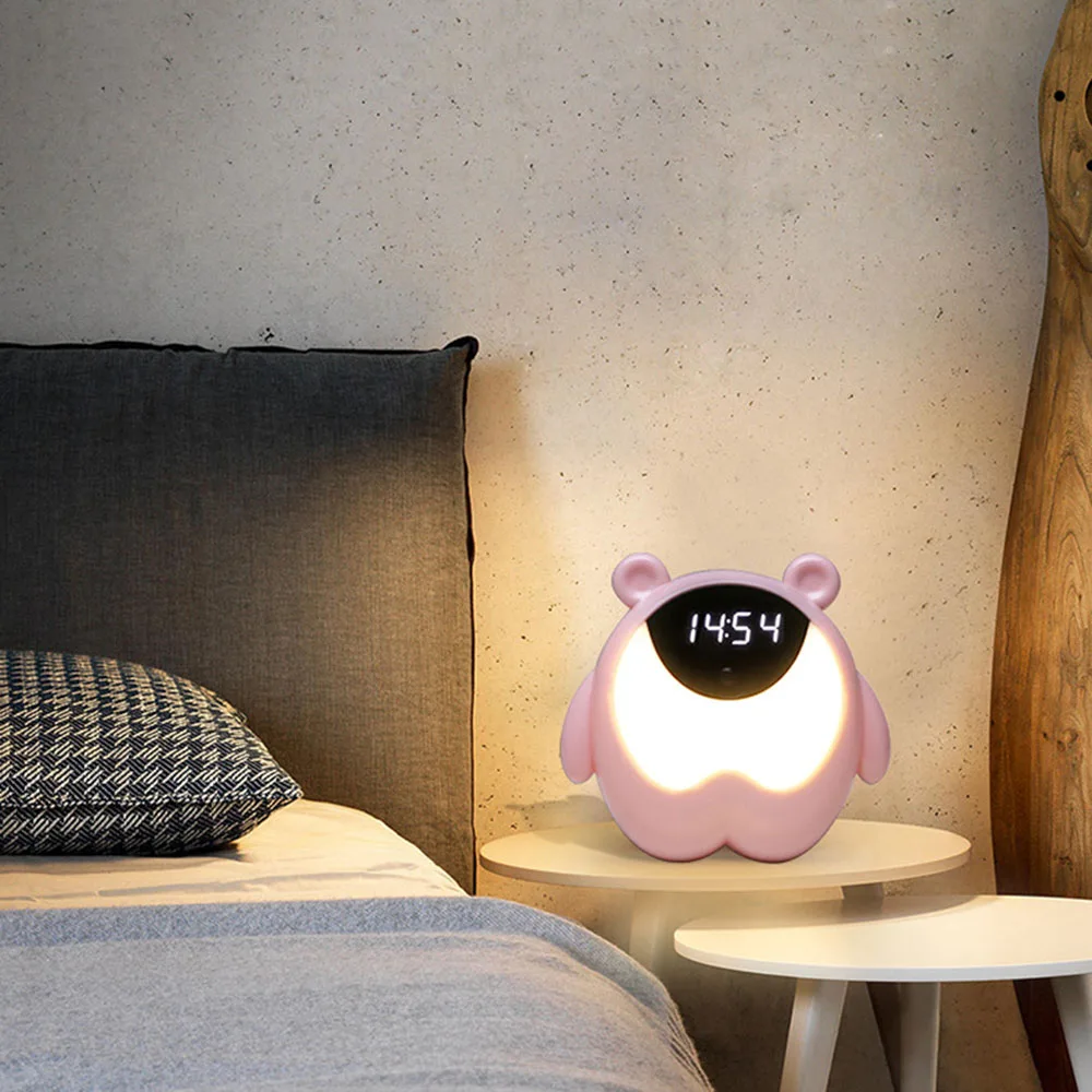 

Night Light Alarm Clock 3 Groups Alarm 7 Color Auto-Change Night Light Rechargeable Cute Bear Infrared Bedside Lamp Gifts