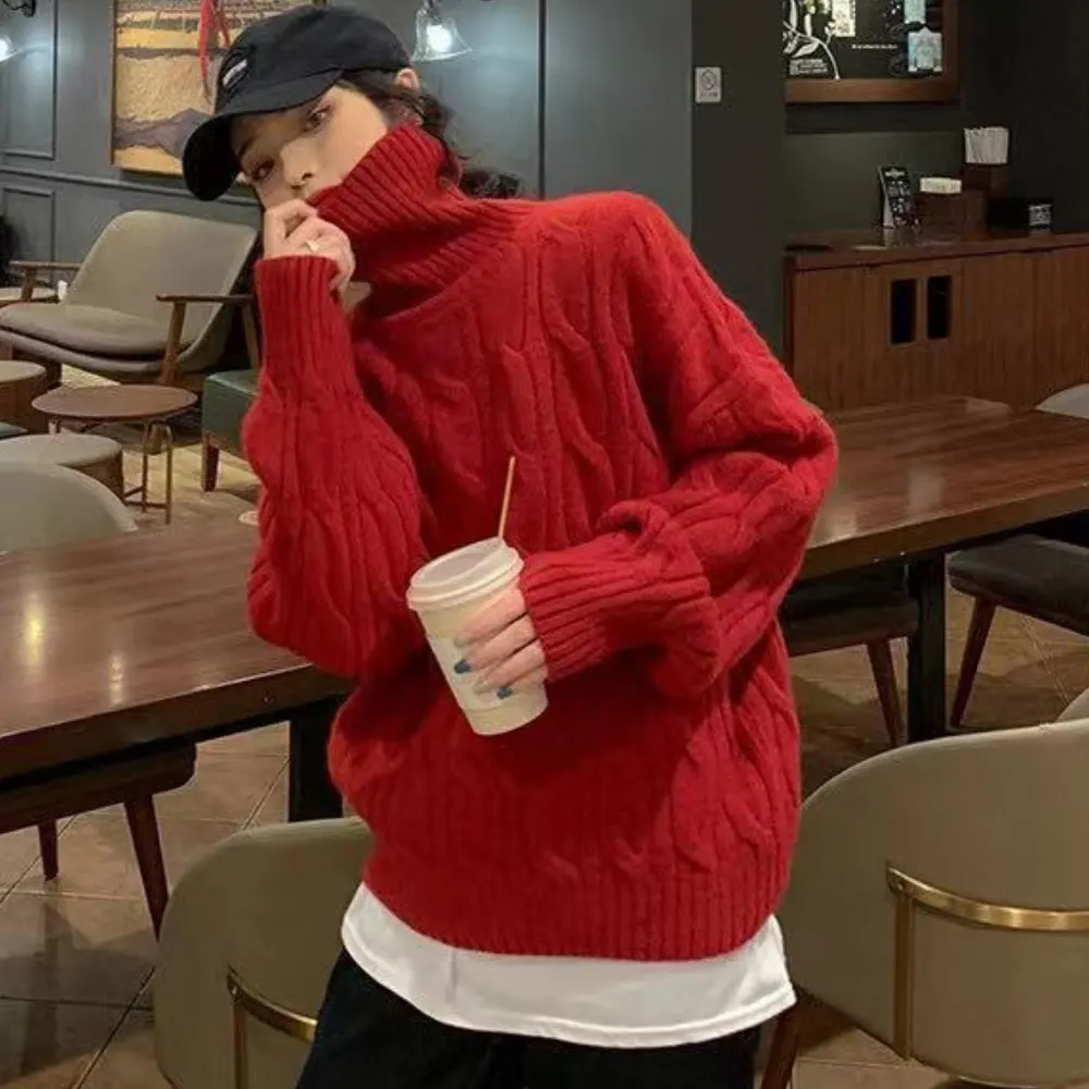 

ZOTTSOZ Pullovers Women Fashion 2021 Knitted Solid Color Casual Turtleneck Sweater Korean Harajuku Streetwear Knitwear Jumpers