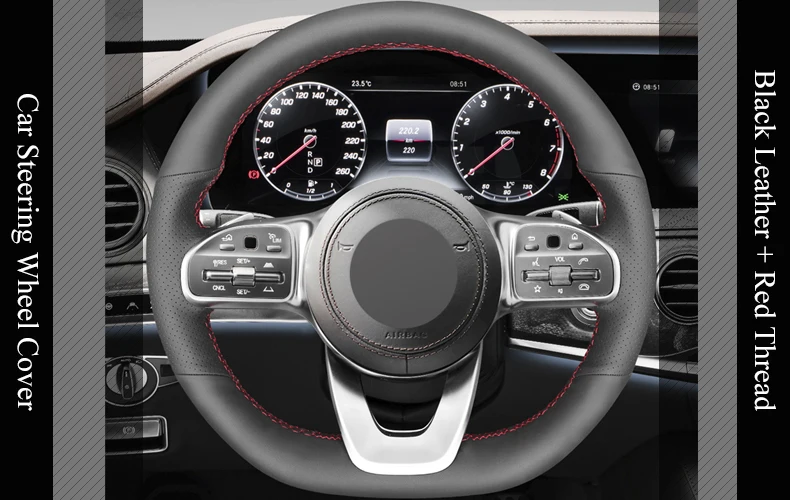 LQTENLEO черная крышка рулевого колеса из натуральной кожи для Mercedes-Benz A-Class W177 C-Class W205 E-Class W213 S-Class W222