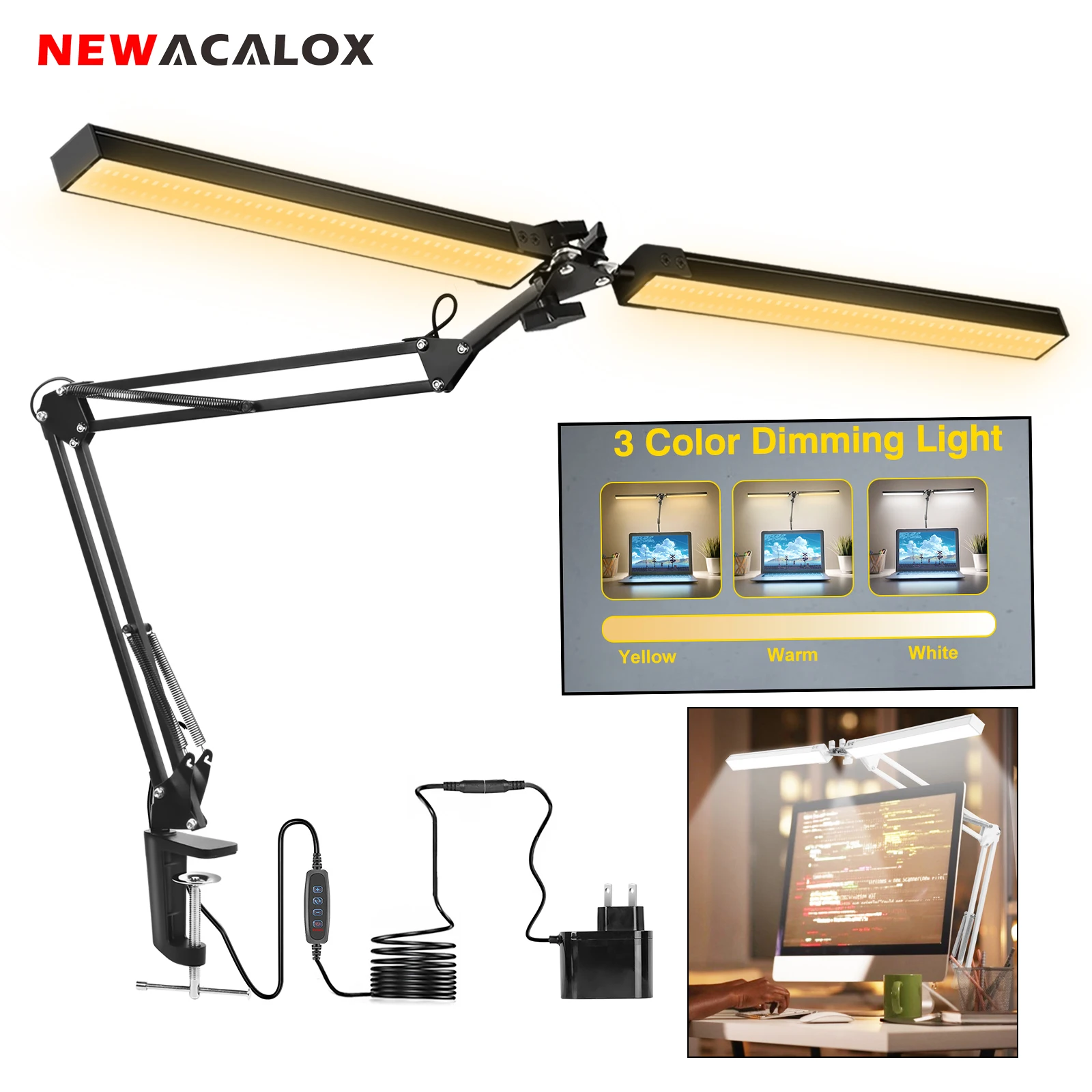 

NEWACALOX EU/US 12V 24W Desk Lamp with 160Pcs LED Lights Screen Hanging Light Piano Lamps for Study/Home/Office Lighting Tools