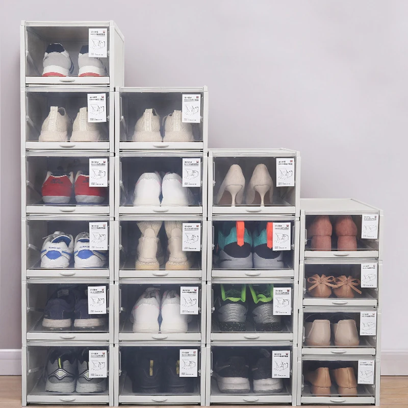 

2pcs Fold Plastic shoe boxes storage box shoes box thickened dustproof shoe organizer box superimposed combination shoe cabinet