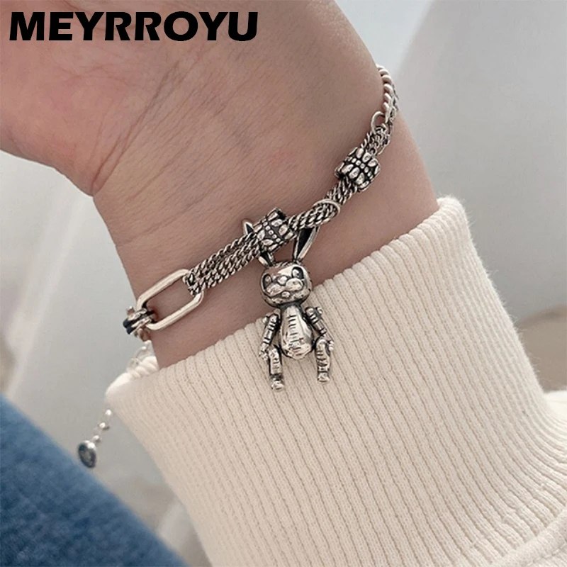 

Браслет MEYRROYU из стерлингового серебра 925 пробы в ретро-стиле, с кроликом, для пар, в стиле хип-хоп, рок вечерние, ювелирные изделия, оптовая пр...