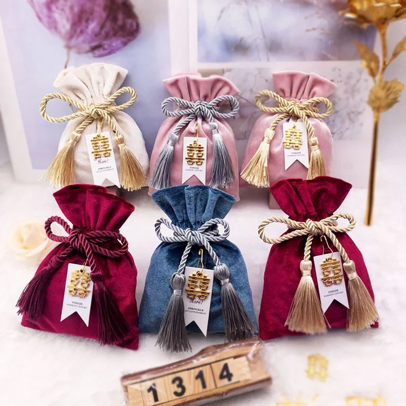 Цвета слоновой кости с золотистыми кисточками и шнурок бархат Сумки 11x15 см