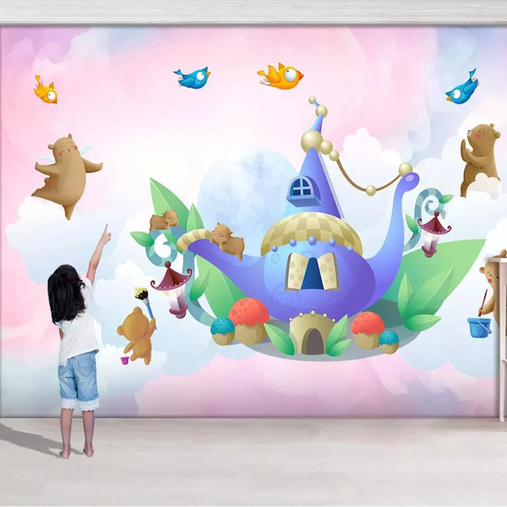 

Milofi custom 3D wallpaper mural watercolor Aladdin castle dog bear bird children's room background wall decoration painting
