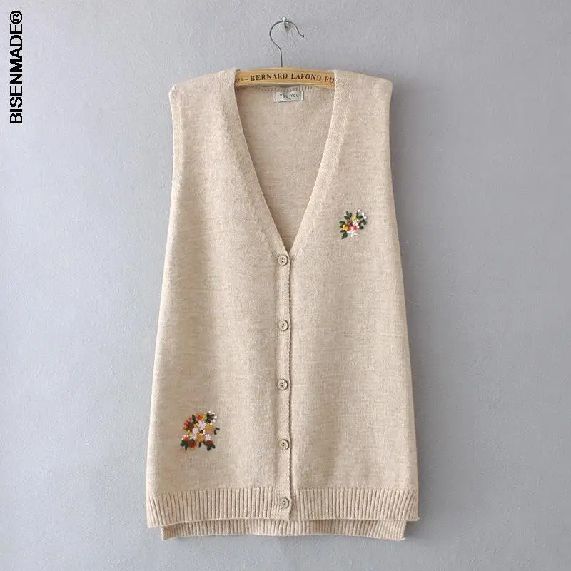 

2021 Autumn Winter Sweater Vest Women Clothes Plus Size&Curve Jumper VINTAGE Embroidery Floral V-Neck Sleeveless Cardigan