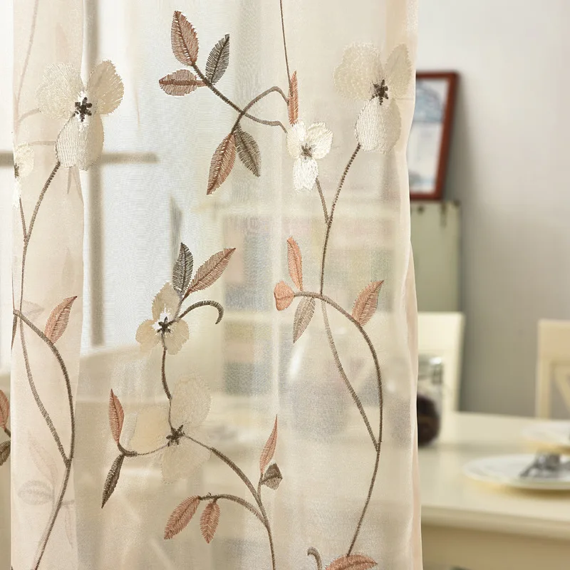 

Curtains for Living Room American Country Style Embroidered Flower Balcony Bay Window High-end Curtain Tulle Dining Room Bedroom