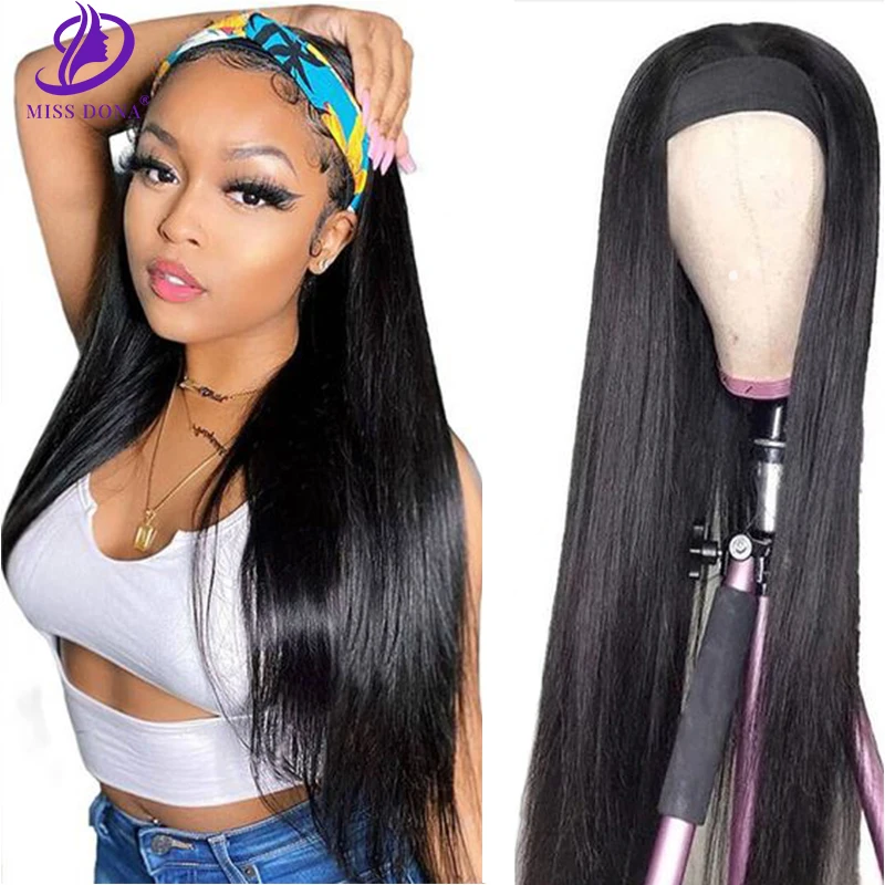 Miss Dona Headbang Wigs Straight Human Hair Wigs Glueless Scarf Wig Brazilian Hair Lace Frontal Hair Wig For Black Woman