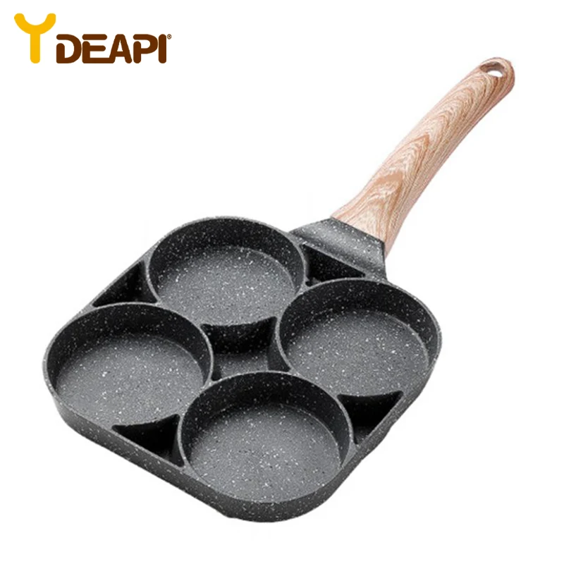 

YDEAPI 4 Hole Frying Pot Pan Thickened Omelet Pan Non-stick Pancake Steak Cooking Egg Ham Pans Breakfast Maker Cookware