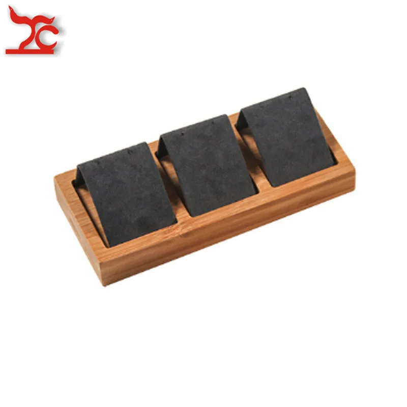 Dk grey 3 Slot Высокое качество Экологичные бамбуковые бархатные ювелирные изделия Дисплей стенд серьги уха Стад ювелирных изделий Организатор хранения стойки держатель лоток - Color: Dk grey 3 Slot