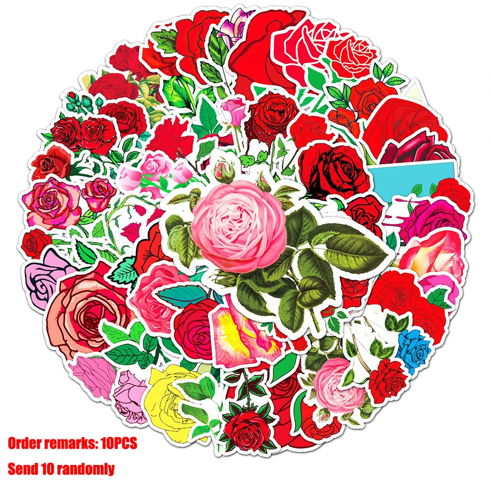 

10/30/50 Pcs Cartoon Fresh Flowers Rose Waterproof Graffiti Sticker For Divination Refrigerator Motorcycle Skateboard Toy Gifts