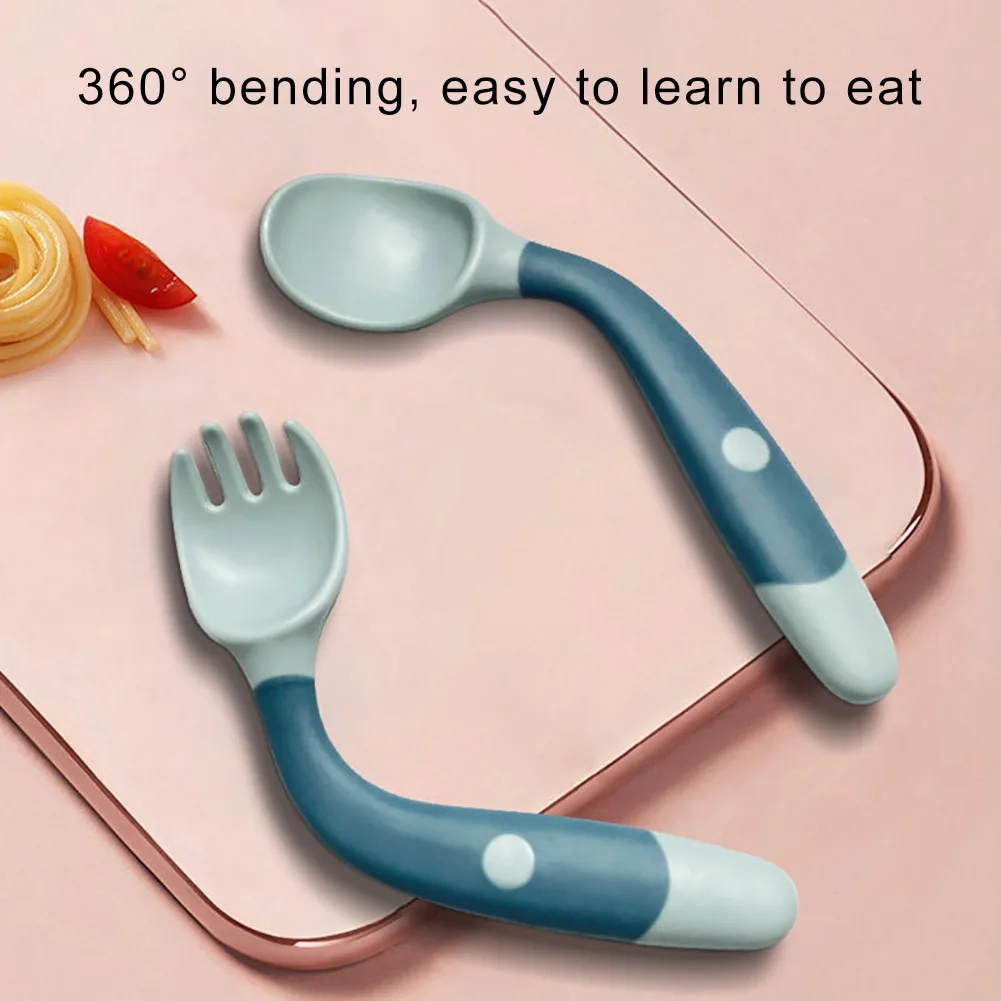 

2PCS /Set Baby Kids Silicone Spoon Utensils Set Auxiliary Food Toddler Learn To Eat Training Bendable Soft Fork Infant Tableware