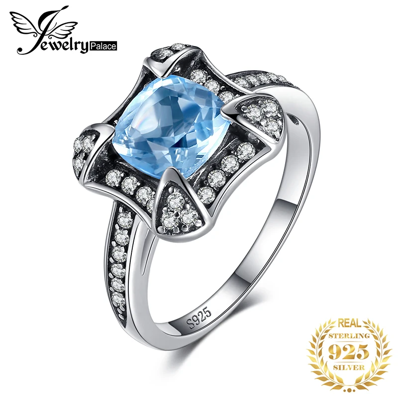 Jewelrypalace Ретро 1.8ct Природный Голубой топаз Halo Кольцо для женщина натуральная 925 Серебряное кольцо обручальное Красивые ювелирные изделия